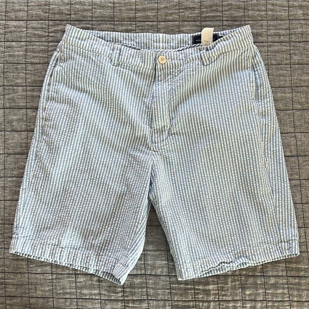 Vineyard Vines Blue Seersucker Club Short, 34in Waist & 9in Inseam